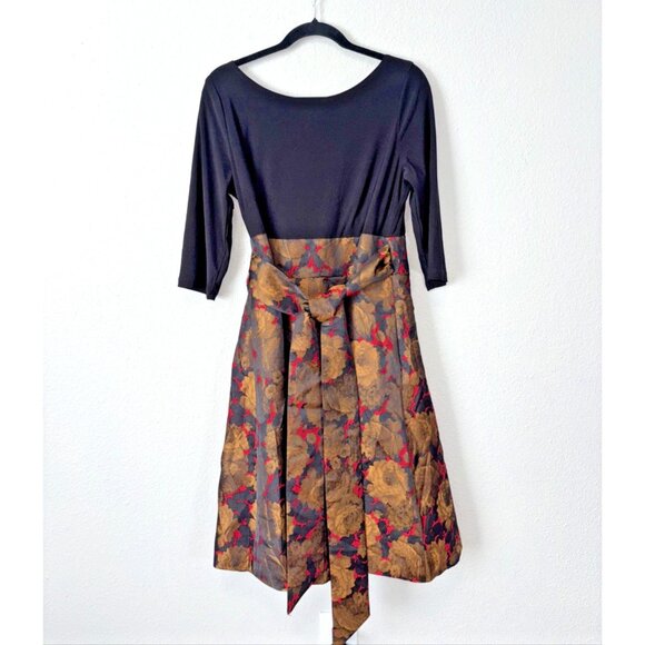 Adrianna Papell Metallic Fit & Flare Dress 12 Black Gold  Floral Party Elegant - Picture 1 of 10